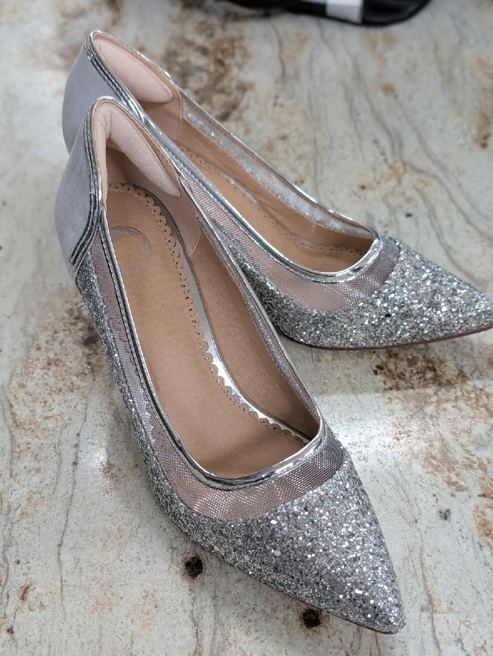 Journee Collection Silver Glitter Pointed-Toe Heels